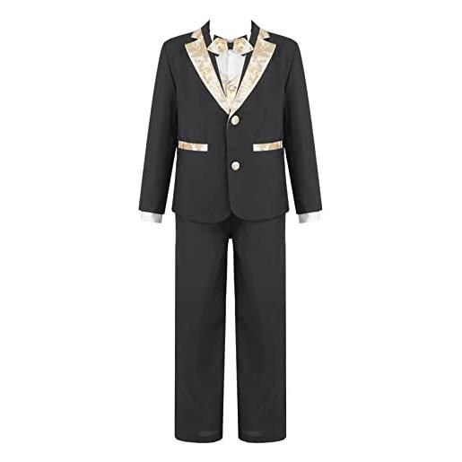 Freebily completo elegante bambini gentleman suit set da 5 pezzi camicia + gilet + blazer + papillon + pantaloni abito da battesimo smoking matrimonio festa di compleanno nero 8 anni