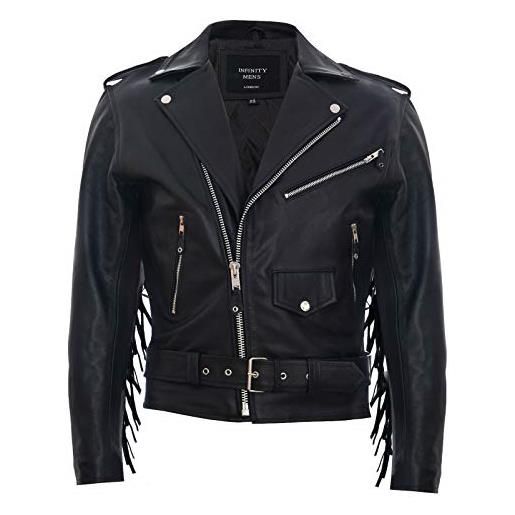 Infinity Leather giacca da motociclista cavaliere fantasma spikes retrò in pelle sintetica brando con rivestimento in fringe da uomo m
