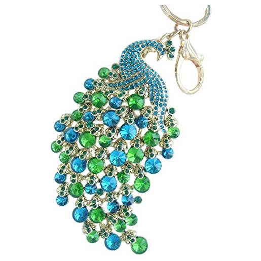Animal Key Chain-Sindary Jewelry sindary uk5651 - portachiavi a forma di pavone, con strass e lega, colore: verde dorato. , cod. Uk5651