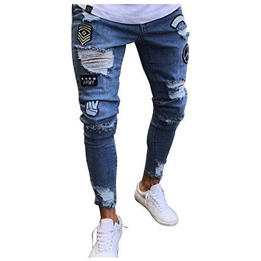 ShiFan jeans con toppe uomo elasticizzato slim fit pantaloni strappati grigio m