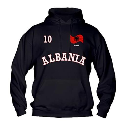 Vestin felpa con cappuccio uomo, donna o bambino con numero e nome personalizzato - albania - super vestibilità top qualità (nera)