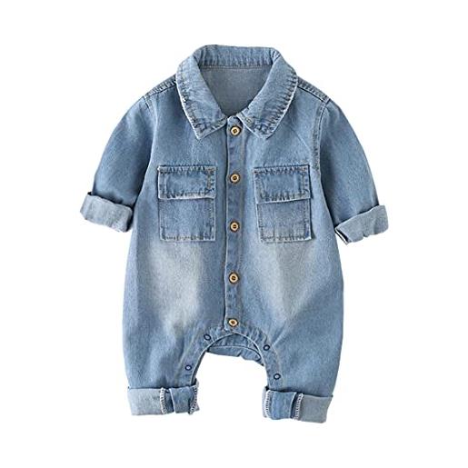 Alunsito autunno toddler baby boy pagliaccetto tuta manica lunga animal printed one piece button-down denim body giraffa 73 3-6 mesi