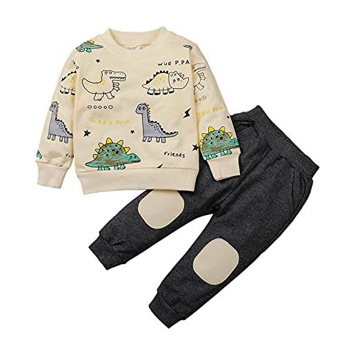 amropi ragazzi tuta dinosauro stampato felpa e jogging pantaloni 2 pezzi completo bambino set giallo nero, 4-5 anni