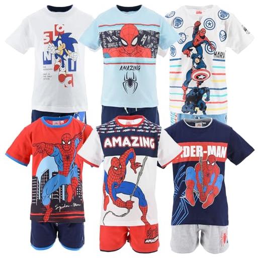 Characters Cartoons spiderman marvel avengers sonic - bambino - completo coordinato set 2pz maglietta e pantaloncino - primavera estate [1212 rosso - 8 anni]