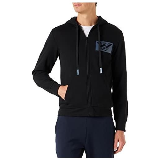 Emporio Armani hooded sweater l/sleeves w/zip iconic terry, felpa con cappuccio uomo, nero (black) , xxl