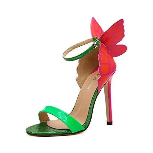 Minetom - sandali da donna con tacco a spillo e farfalla sul tallone green eu 3