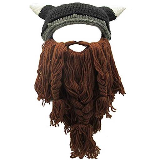 Metyou cappello con parrucca e barba fatto a mano, lavorato a maglia, caldo, invernale, per sciare, divertente, formato da maschera e berretto, per uomini e donne, cnj-caffè, taglia unica