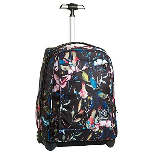 Invicta trolley, wildflowers, cross-over system, nero, 2 in 1 con spallacci per uso zaino, viaggio & scuola+ borraccia termica bianca con logo