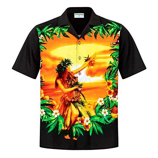 Hawaiihemdshop camicia hawaiana | uomo | vintage | 100% cotone | m - 6xl | manica corta | bellezza | hawaiano | nero | spiaggia | palme | aloha | hawaii | hawaiiana