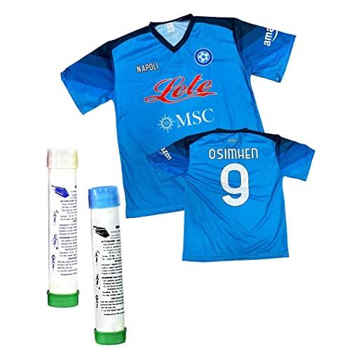 Zeus Party maglietta replica napoli calcio maglia osimhen n9 per adulti e bambini con omaggio 2 fumogeni (1 bianco e 1 azzurro) e adesivo