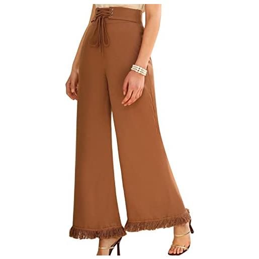 Greensen pantaloni a zampa da donna, alla moda, slim fit, con gamba larga, colore puro, marrone, m