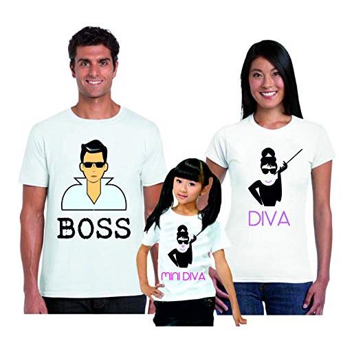 bubbleshirt t-shirt coordinate famiglia tris boss, diva, mini diva - festa del papa' - festa della mamma - magliette famiglia