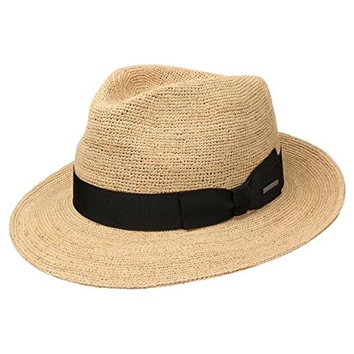 Stetson cappello di paglia jenkins crochet donna/uomo - made in italy da sole cappelli spiaggia con nastro grosgrain primavera/estate - xl (60-61 cm) natura