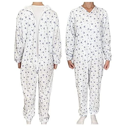 INTIMO 2D pigiama, tuta intera sanitaria da donna in cotone leggero per anziano con cerniera da schiena a ombelico (azzurro, xxl)