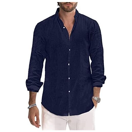 Sprifloral camicia da uomo in cotone e lino camicia casual a maniche lunghe con bottoni sulla spiaggia m-3xl, grigio chiaro, xl