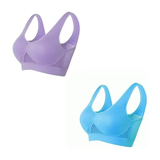 MUGUOY reggiseno traspirante cool liftup air, women's seamless air permeable cooling comfort bra, summer sport yoga wireless bra. (3xl, viola+blu)