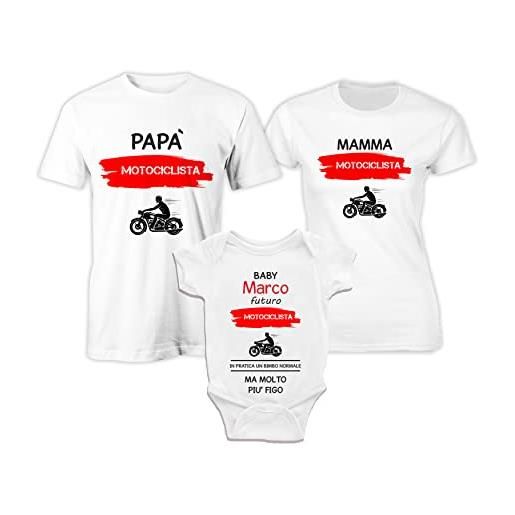Puzzletee tris t-shirt body neonato - maschietto - nome personalizzato - moto da corsa - passione moto - baby - body simpatico - festa del papà idea regalo
