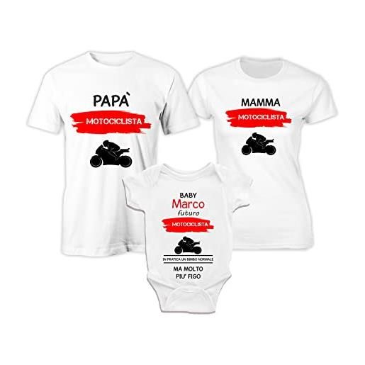 Puzzletee tris t-shirt body neonato - maschietto - nome personalizzato - motocross - motociclista - passione moto - padre - madre - bimbo - figli - body simpatico - set magliette