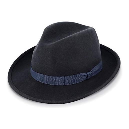 fiebig fedora cappello in feltro di lana | bogart per donne e uomini | vestibilità comoda in estate e in inverno | cappello classico fatto in italia (55-s, blu marino)