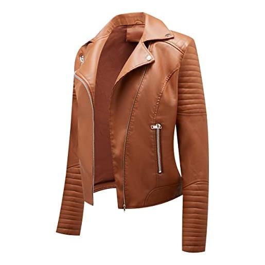Peuignao giubbotto ecopelle donna similpelle giacca biker faux leather jacket finta pelle sintetica curvy primavera nero l