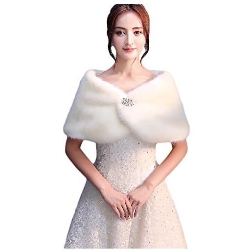 Icegrey donne moda scialli con spilla di strass elegante inverno ecopelliccia avvolgere capispalla caldo per matrimonio sera festa bianco avorio