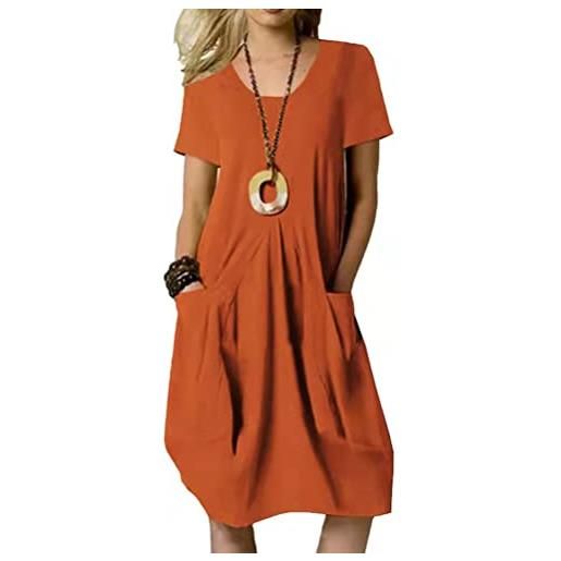 Onsoyours donna vestito con maniche corte estivo abito in cotone casual vestiti eleganti sotto sciolto tunica abiti girocollo tinta unita a verde militare xl