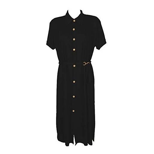 RAGNO abito donna lungo manica corta vestito aperto con bottoni tempo libero mare spiaggia beachwear articolo a7341n, 020 nero, 50