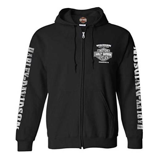 Harley-Davidson men's lightning crest full-zippered hooded sweatshirt, black