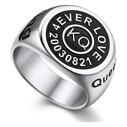 Bandmax anelli incisione uomo, sigillo anello argento personalizzato uomo, 22 misura anello uomo acciaio inossidabile, anello con iniziale personalizzabile, idee regalo per ragazzo papà
