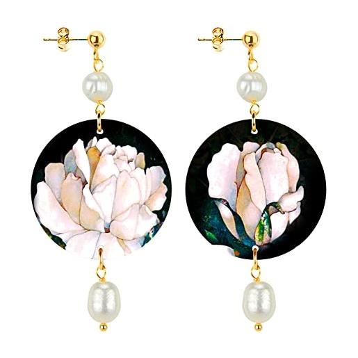 In lebole collezione the circle dpor98 piccoli fiori bianco orecchini da donna in ottone pietra perla