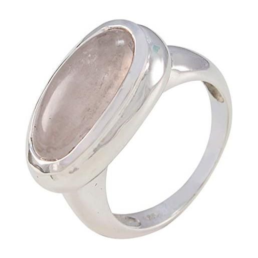 Joyas Plata, pietre preziose, forma ovale, un anello con quarzo rosa cabochon in pietra - anello in argento sterling 925 con quarzo rosa rosa - may birth taurus astrology, anello con pietre preziose