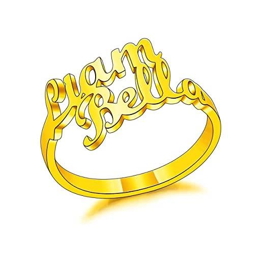 MeMeDIY anello con nomi personalizzati per donna, anello con nomi 1-4 bambini, anello in argento sterling con placcato oro, placcato oro rosa, regalo per mamma moglie (2 nomi, taglia 12)