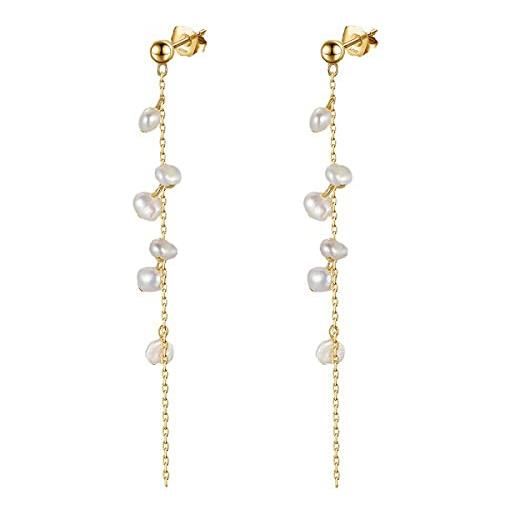 Generic 925 sterling silver 7,5 centimetri lungo nappa orecchini semplice barocco perla orecchino per le donne regalo, argento sterling, perla