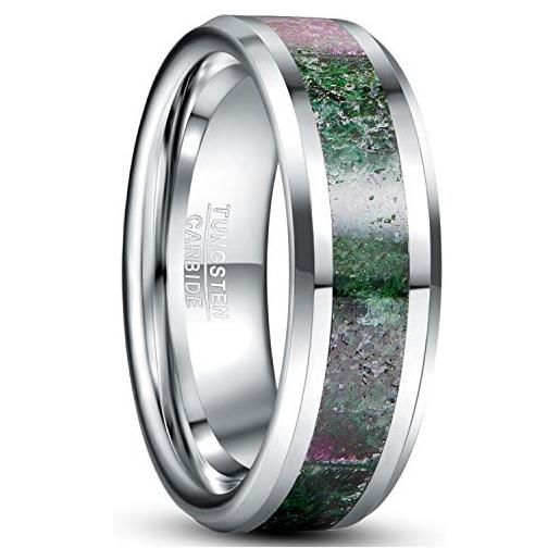 NUNCAD anello da matrimonio per uomo/donna 8 mm, anello di fidanzamento con rubino zoisite, taglia 20