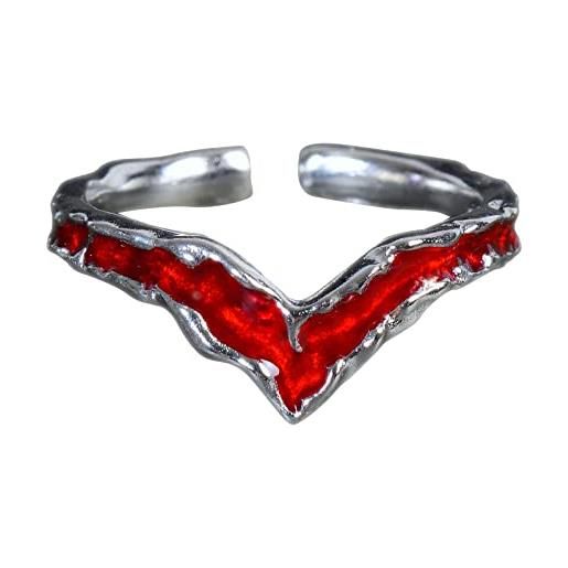 NicoWerk anello in argento da donna realizzato in argento sterling 925 strutturato rosso elegante sorprendente bordeaux a punta regolabile aperto sri939