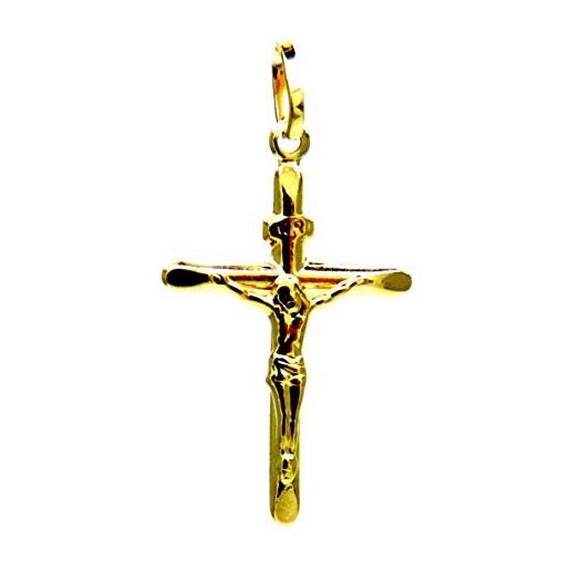 PEGASO GIOIELLI - ciondolo da bambino in oro giallo 18kt (750) pendente religioso croce smussata gesù cristo