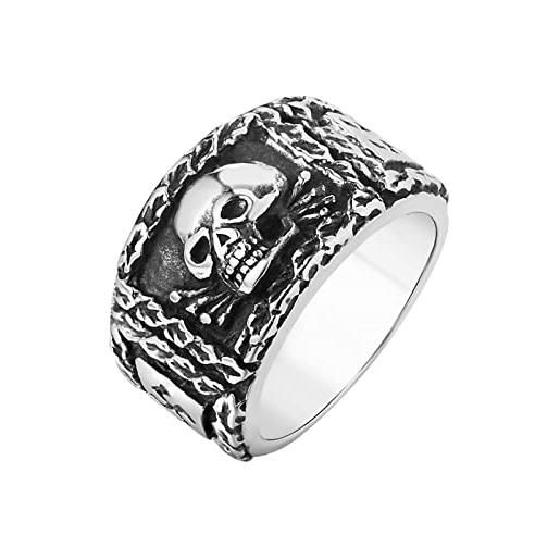Lieson anelli acciaio inossidabile uomo, anelli uomo incisione anello teschio bambino tondo larga 14.5mm argento nero anello misura 30