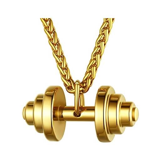 U7 oro collana con ciondolo in acciaio inossidabile collana con manubri collana hip hop per uomo donna tema sportivo gioielli