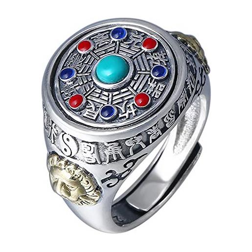 ForFox anello spinner bagua yin yang taoismo cinese in argento sterling 925 vintage per uomo donna regolabile