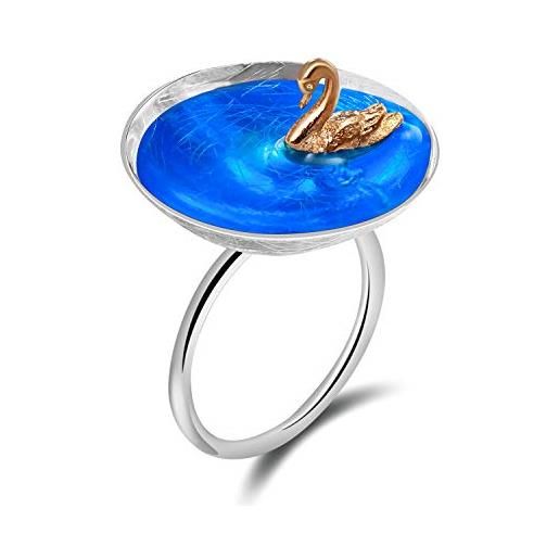 Lotus Fun ✦ regalo di natale: Lotus Fun, anello da donna con cigno poetico al mare in argento sterling s925, fatto a mano, anello di natale per donne e ragazze. 