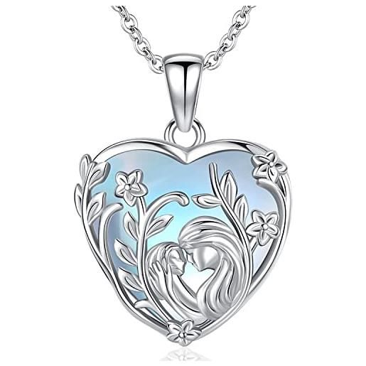 Odinstone collana madre figlia, ciondolo in argento sterling con cuore in pietra di luna, ciondolo della mamma, regalo di compleanno per la festa della mamma. 