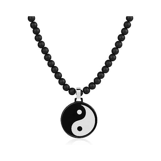 GAVU collana yin yang da uomo con perline di pietra naturale onice opaco 50cm