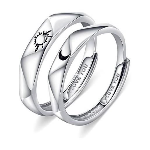 Beydodo anello sole luna regolabile, anello coppia fidanzati lui e lei i love you inciso (anello ti amo) - anello di matrimonio