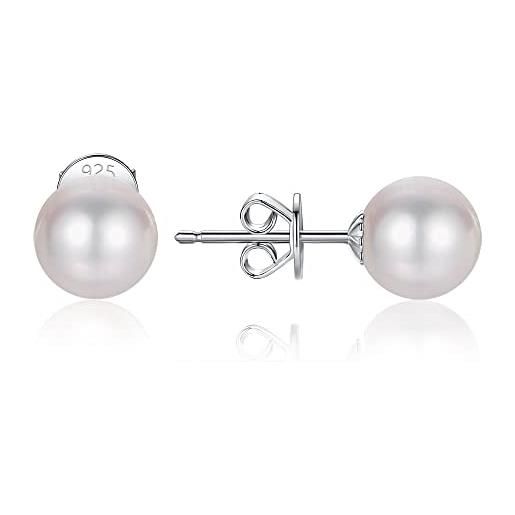 LUCKMORA orecchini da donna con perle argento 925 orecchini a punta naturale rotonde coltivate d'acqua dolce perline (7-7.5mm)