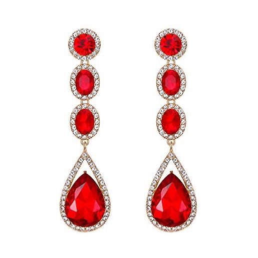 EVER FAITH orecchini donna, EVER FAITH cristallo matrimonio moda goccia lungo pendente lampadario orecchini rosso argento-fondo