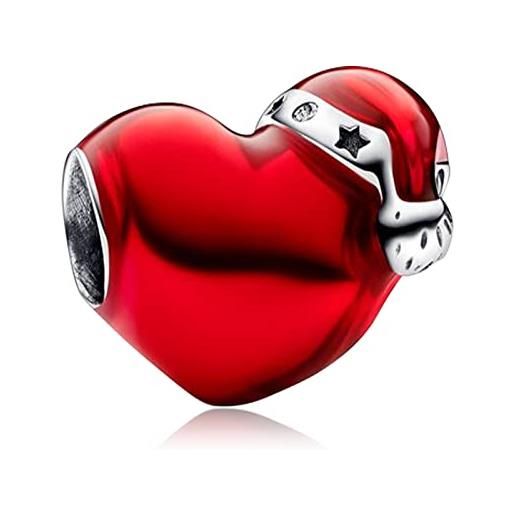 Annmors 925 sterling silver festival charm red christmas heart charm for european xmas bracelets & necklace anniversary christmas gifts for family/lover/friends/children