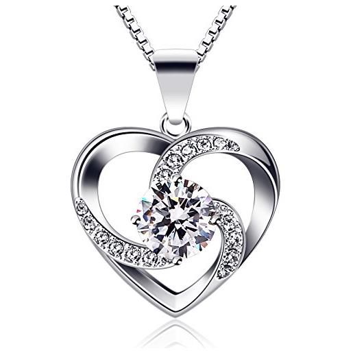 B.Catcher b. Catcher, collana da donna in argento 925, con ciondolo a forma di cuore, simbolo dell'amore, san valentino, zirconia cubica, colore: argento, cod. Bc-c14