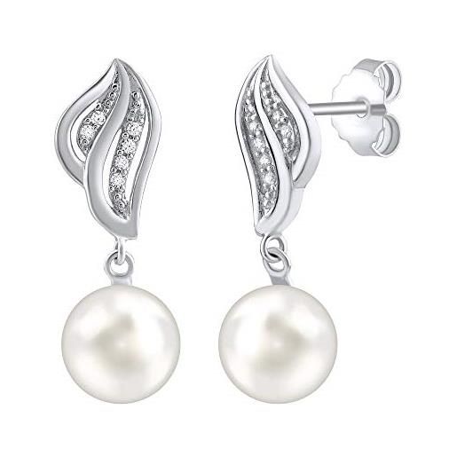 SILVEGO orecchini da donna in argento 925 foglia con vera perla bianca, fw12574w