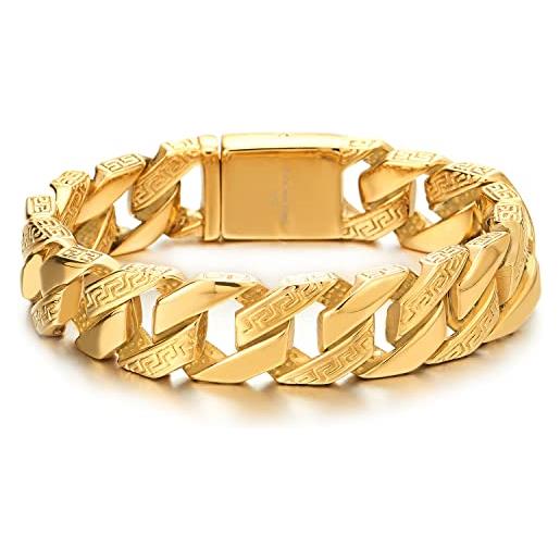 COOLSTEELANDBEYOND maschile, barbozzale braccialetto con motivo chiave greco, bracciale da uomo, acciaio, colore oro, lucidato specchio