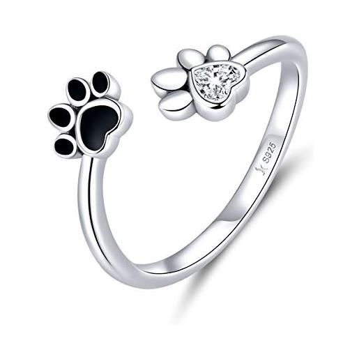 DOYIS anelli da donna in argento sterling con zampa di cane con impronta a dito regolabile regolabile per anelli antiallergici per ragazze